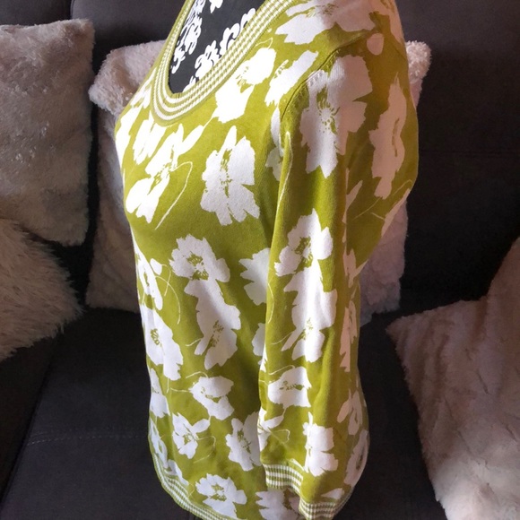 JONES NEW YORK SIGNATURE Green&White FloralSweater - Picture 4 of 6